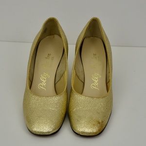 Vintage Sparkly Gold Kitten Heel